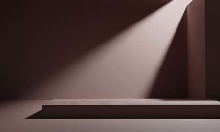 empty pedestal podium stage room for cosmetic product showcase, 3d illustration rendering, light and shadow scene concreteの写真素材