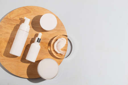 mockup of perfume skin care bottle cosmetic tube of beauty makeup facial, treatment cleanser face...