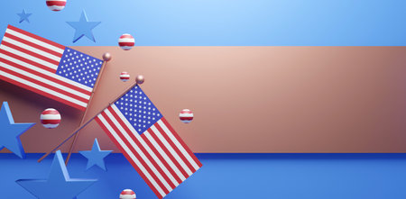 usa america flag with 4th july day concept, 3d rendering illustration, american day celebration,...