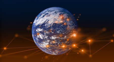 earth and network of internet satellite for telecom,globe data cloud storage of 5g, global...