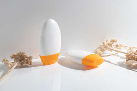 mockup of sunscreen protection spf tube for skin care cosmetic product branding, cream lotion bottle...