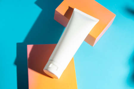 mockup tube bottle for skin care cosmetic summer sunscreen, product branding, cream lotion treatment