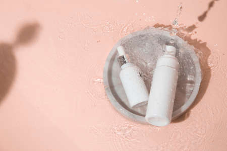 mockup tube bottle for skin care cosmetic summer sunscreen, product branding, cream lotion treatmentの写真素材