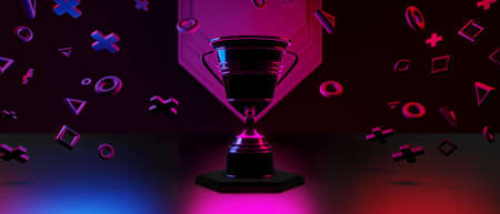 champion cup award tournament, video game of scifi gaming red blue vs e-sports backgound, vr virtual...