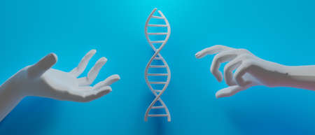 hand with dna human helix molecules cell, research of science biological,man with blood structure,...