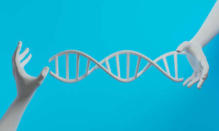 dna human helix molecules cell, research of science biological,man with blood structure genome, 3d illustration renderingの写真素材