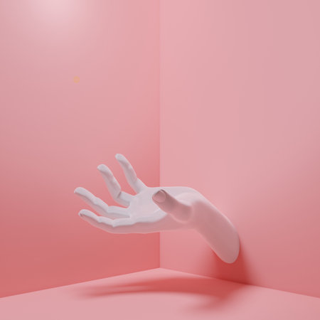 abstract of studio room, background with figure hand of mannequin, spotlight on stage of podium product pedestal showcase, 3d illustration renderingの写真素材