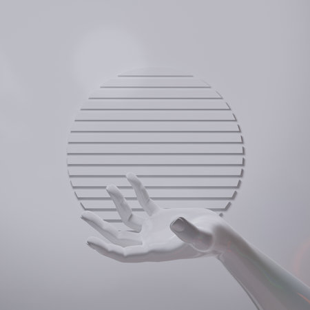 abstract of studio room, background with figure hand of mannequin, spotlight on stage of podium...
