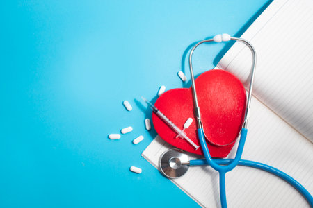 stethoscope and drug for patient, pills medicine capsule for health care in hospital, medical and treatment insuranceの写真素材