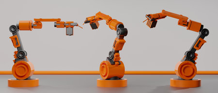 ai automatic robotic arm machine for industrial factory business with futuristic background, 3d...