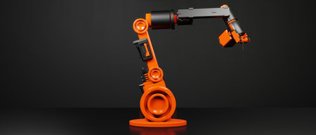 ai automatic robotic arm machine for industrial factory business with futuristic background, 3d illustration renderingの写真素材