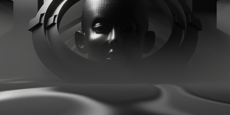 abstract backgound video game of esports scifi gaming cyberpunk, vr virtual reality simulation and metaverse, scene stand pedestal stage, 3d illustration rendering, futuristic neon glow roomの写真素材