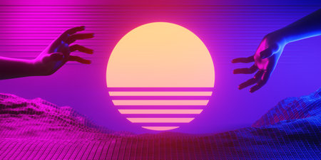 abstract backgound video game of esports scifi gaming cyberpunk, vr virtual reality simulation and metaverse, scene stand pedestal stage, 3d illustration rendering, futuristic neon glow roomの写真素材