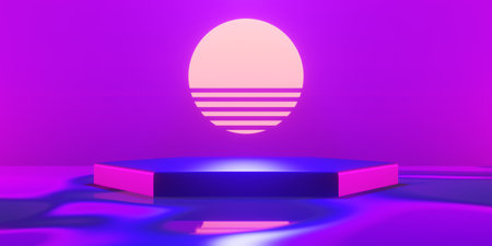 abstract backgound video game of esports scifi gaming cyberpunk, vr virtual reality simulation and metaverse, scene stand pedestal stage, 3d illustration rendering, futuristic neon glow roomの写真素材