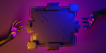 abstract cyberpunk gaming wallpaper background, 3d illustration rendering, metaverse virtual reality...