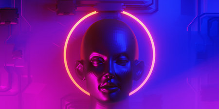 abstract cyberpunk gaming wallpaper background, 3d illustration rendering, metaverse virtual reality...
