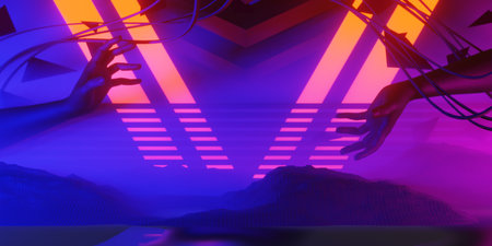 abstract cyberpunk city street gaming wallpaper background, 3d illustration rendering, metaverse...