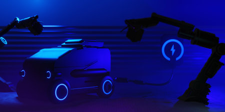 electric car charging battery station, EV vehicle transportaion  concept. 3d illustration rendering, technology of new energy, future of travelの写真素材