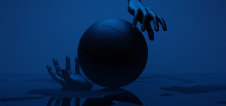 robot ai hand holding holographic of  globe metaverse network, metaverse internet social online technology, 3d illustration renderingの写真素材