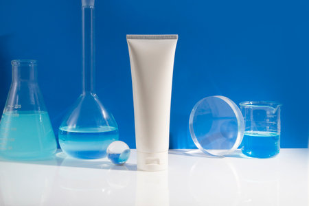 makeup cosmetic medical skin care, a mockup for cream lotion bottle product, packaging on white...