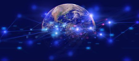 earth and network of internet satellite for telecom,globe data cloud storage of 5g, global...