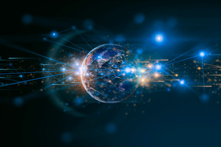 earth and network of internet satellite for telecom,globe data cloud storage of 5g, global networking of social data communication ,Element of this images furnisheの写真素材