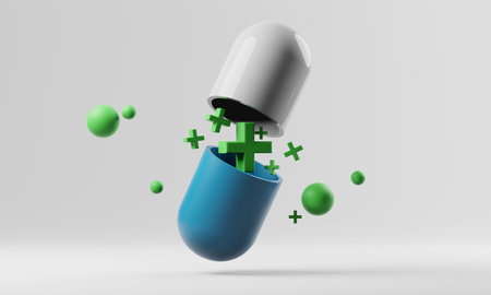 drug for patient, pills medicine capsule for health care in hospital, medical and treatment insurance, 3d illustration renderingの写真素材
