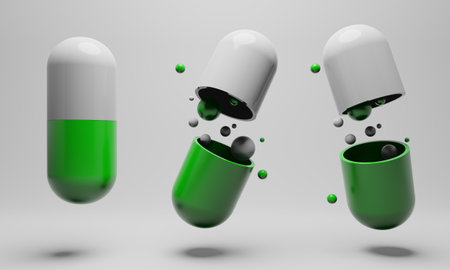 drug for patient, pills medicine capsule for health care in hospital, medical and treatment insurance, 3d illustration renderingの写真素材