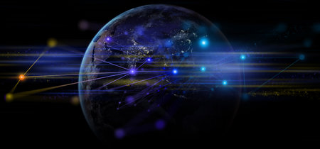 earth and network of internet for telecom,globe data cloud storage of 5g, global networking of...