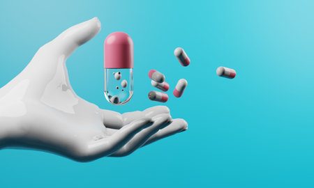 drug for patient, pills medicine capsule for health care in hospital, medical and treatment insurance, 3d illustration renderingの写真素材