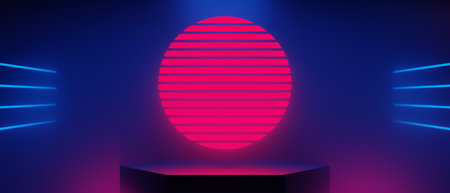 3d illustration rendering of futuristic cyberpunk city, gaming wallpaper scifi stage pedestal background, a esports gamer vs banner sign of neon glowの写真素材