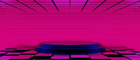 3d illustration rendering of technology futuristic cyberpunk display, gaming scifi stage pedestal background, gamer banner sign of neon glow stand podium for productの写真素材
