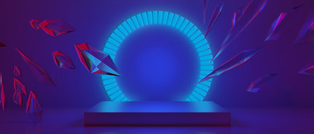 3d illustration rendering of technology futuristic cyberpunk display, gaming scifi stage pedestal...