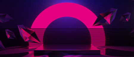 3d illustration rendering of technology futuristic cyberpunk display, gaming scifi stage pedestal...