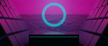 3d illustration rendering of technology futuristic cyberpunk display, gaming scifi stage pedestal...