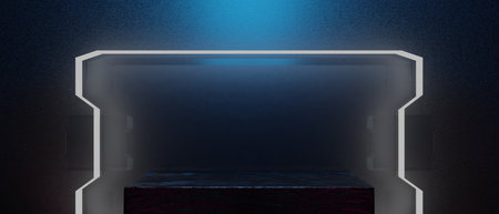 3d illustration rendering of technology futuristic cyberpunk display, gaming scifi stage pedestal...