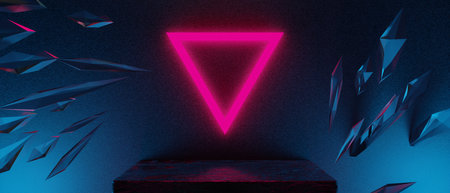 3d illustration rendering of technology futuristic cyberpunk display, gaming scifi stage pedestal...