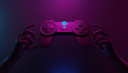 3d illustration rendering of technology futuristic cyberpunk display, gaming scifi stage pedestal...