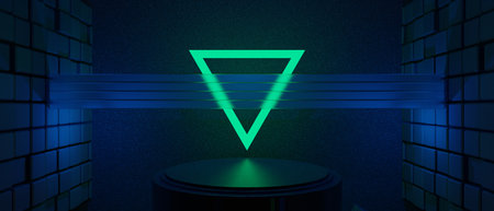 3d illustration rendering of technology futuristic cyberpunk display, gaming scifi stage pedestal...