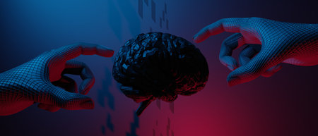 brain neural of AI robot for high technology network, quantum computer processing, digital data...