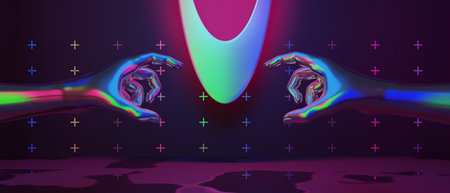 3d illustration rendering of technology futuristic cyberpunk display, gaming scifi stage pedestal...
