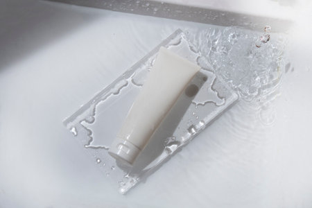 makeup cosmetic medical skin care, a mockup for cream lotion bottle product, packaging on white  waterdrop fresh with glass backgroundの写真素材