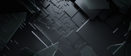 3d illustration rendering of technology futuristic cyberpunk display, gaming scifi stage pedestal background, gamer banner sign of chromatic psychedelic fluorescent podiumの写真素材