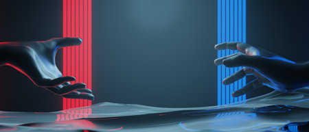 3d illustration rendering of technology futuristic cyberpunk display, gaming scifi stage pedestal...