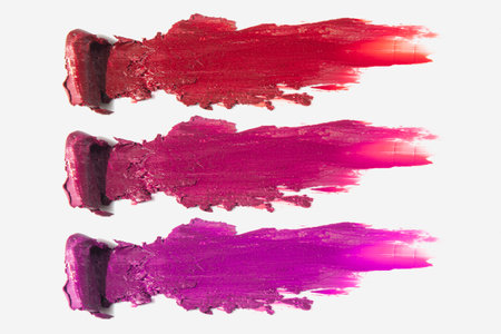 cosmetic makeup skincare mockup template product, lipstick and lip gloss smudge on white backgroundの写真素材
