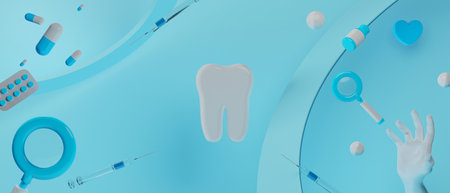 3d illustration for dentist tooth floating with medial health care for dental bussinessの写真素材