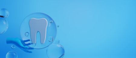 3d object illustration for dentist tooth with tools of medical health care for dental clinic hospital bussinessの写真素材