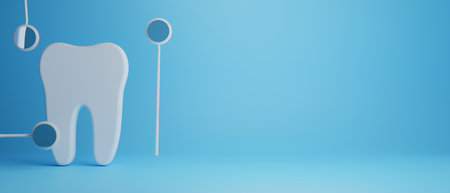 3d object illustration for dentist tooth with tools of medical health care for dental clinic hospital bussinessの写真素材