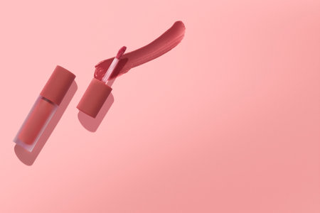 cosmetic makeup skincare mockup template product, lipstick and lip gloss or matte smudge on white backgroundの写真素材