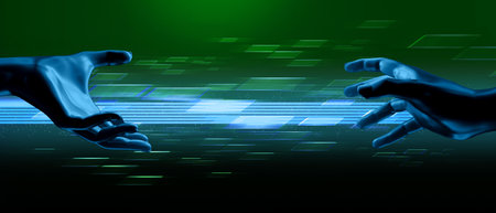 ai robot hans with cyberpunk gaming scifi technology wallpaper abstract background, futuristic scene...